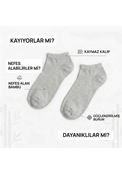Womanandkids Wak Kadın Bambu Patik Çorap 6'lı Nefes Alan Nem Emici Yumuşak, Siyah Beyaz Gri