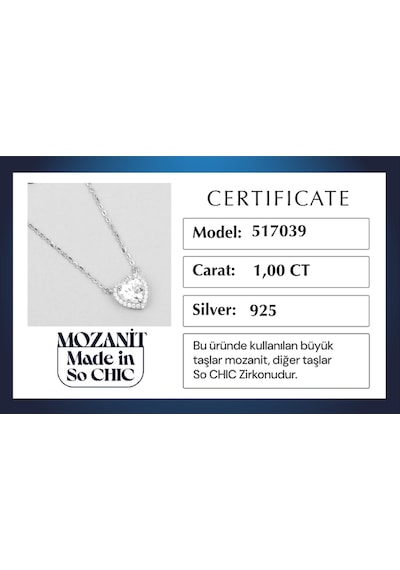 Romantik Mozanit 18 Ayar Beyaz Altın Kaplama 46 Cm Gümüş Kolye Rodyum