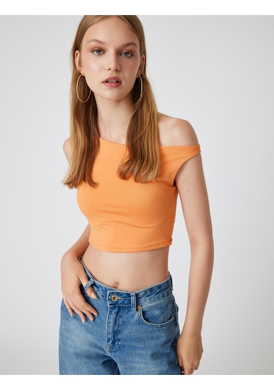 Koton Kayık Yaka Crop Üst Kolsuz Slim Fit Turuncu 4sal30324ık Turuncu