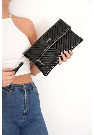 Silver Polo Sp1134 Kadın Portföy & Clutch Kapitone V Rugan Siyah-rugan Siyah