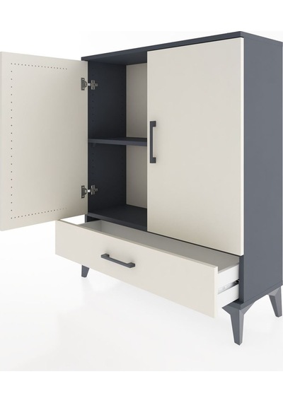 Arges Şifonyer 2 Raflı Tek Çekmeceli 2 Kapaklı 88x30x106 Antrasit-aytaşı Antrasit