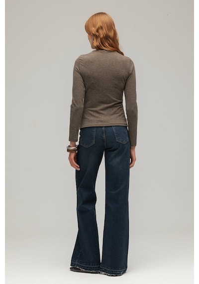 Sââde Kadın Yüksek Bel Wide Leg Jean Pantolon - Paça Detaylı Lacivert