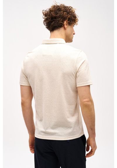 Bej Slim Fit Dar Kalıp Fermuarlı Polo Yaka Düz Kısa Kollu Tişört-16404 Bej