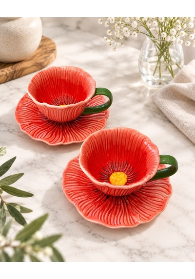 2 Kişilik Petal Orange Kahve Fincanı Seti-7617 Çok Renkli