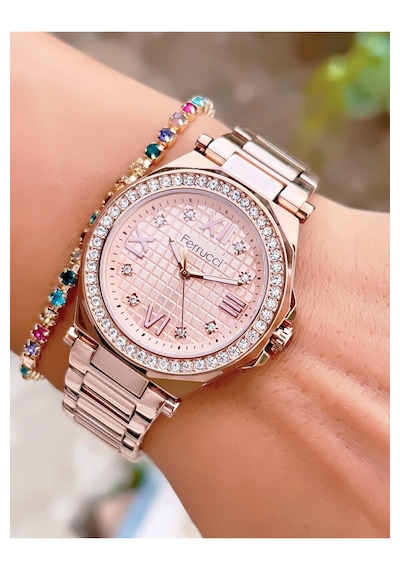 Ferrucci Fc55135 Zirkon Taşlı Kasa Çelik Özel Seri Kadın Kol Saati Rose Gold