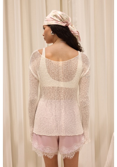 Mai Collection Meya İnce Dökümlü Beyaz Basic Üst