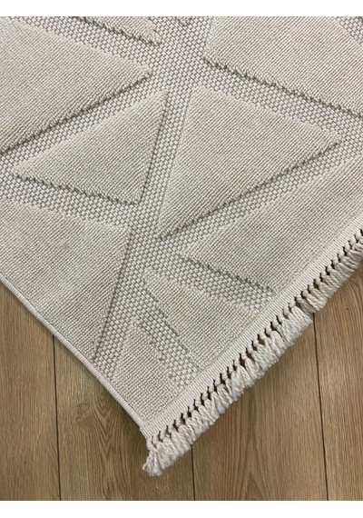 Çam Halı Enti Halı Togo 7503 Beyaz Geometrik Desenli Makine Halısı
