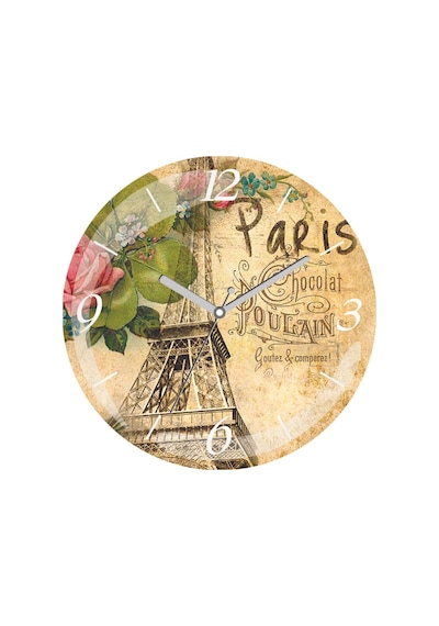 Vintage Paris Vintage Çap 30cm Sessiz Akar Bombeli Gerçek Cam Duvar Saati Siyah
