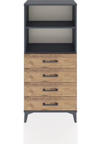 Hyperion Dolap 2 Raflı 4 Çekmeceli 60x44x134 Antrasit-çam Antrasit