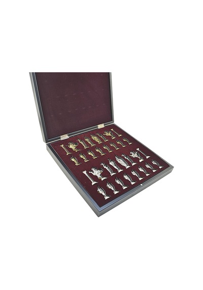 Ayrex Büyük Boy Metal İngiliz Satranç Takımı Parlak Ve Mermer Desenli Sandıklı Mdf Tahtası 36x36x6 Cm.