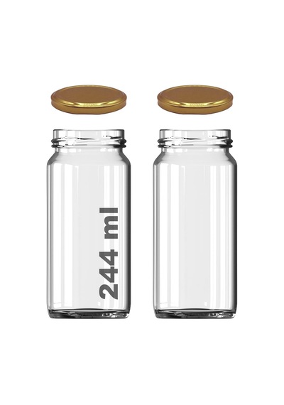 244 Ml Kavanoz Metal Gold Konserve Kapaklı 244 Cc Şeffaf Uzun Cam Kavanoz 2 Adet Diğer