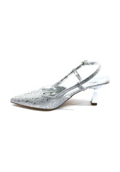 Mehtap Kırışık Arkası Açık Stiletto Kadın Topuklu Ayakkabı Gümüş
