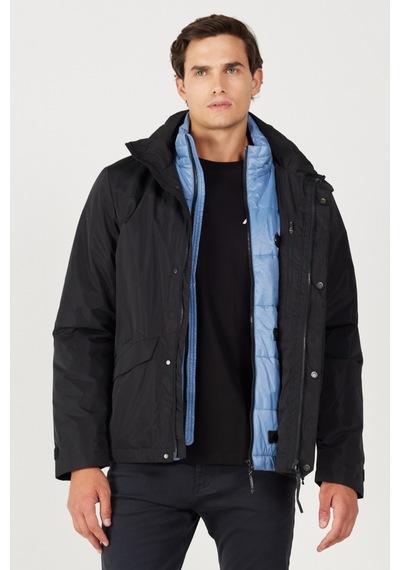 Wrangler All Terrain Gear Relaxed Fit Geniş Kesim Dik Yaka Çift Kullanımı Siyah Mavi Parka W232281001 Mavi - Siyah