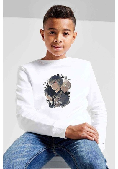 Tshirthane Anime Tokyo Ghoul Anteiku Baskılı Unisex Çocuk Beyaz Sweatshirt (534757742) Beyaz