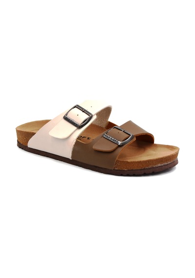 Fly Soft S903 Poli Hafif Taban Çift Toka Erkek Terlik Bej Kahve Bej Kahve