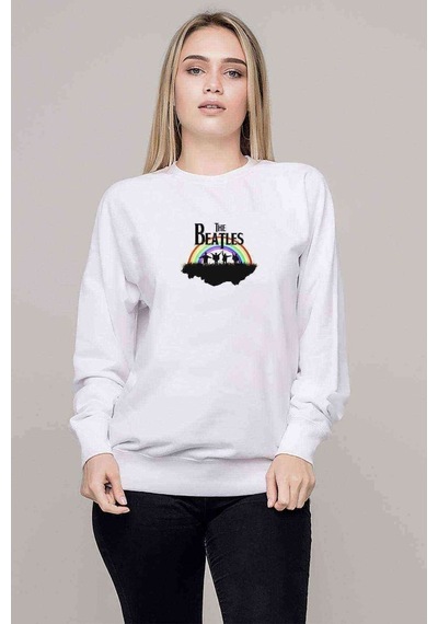 The Beatles Metal Rock Music Müzik Baskılı Beyaz Kadın Sweatshir (528258001)