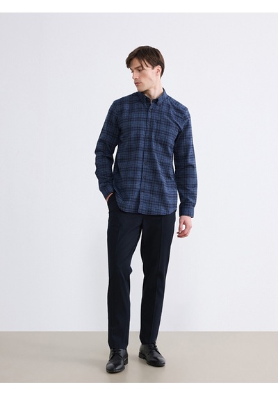 Lcwaıkıkı Classic Mavi Regular Fit Yün Karışımlı Gabardin Erkek Ekose Gömlek