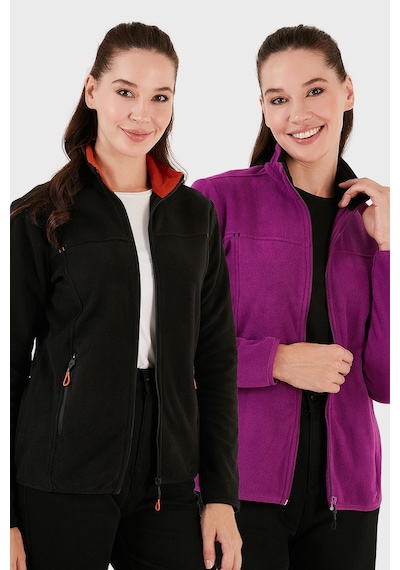 Lela Slim Fit Anti-Pilling Tüylenme Yapmayan Fermuarlı Cepli Hırka 2' Li Paket Bayan Polar 5907002S2 Mor-Siyah