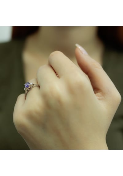 Lova Pırlantalı Oval Ametist Yüzük - 1020225