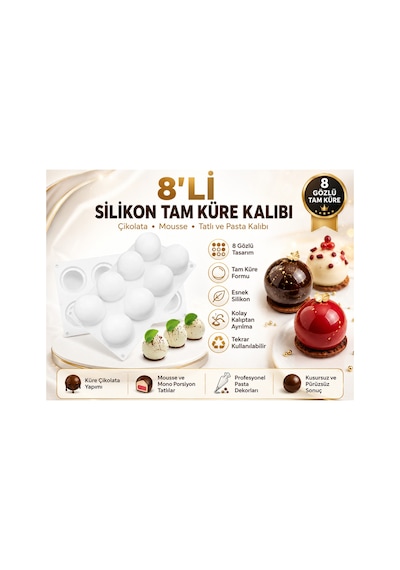 8 Gözlü Küre Kalıp Pasta, Mousse Ve Dekor Yapımı Beyaz