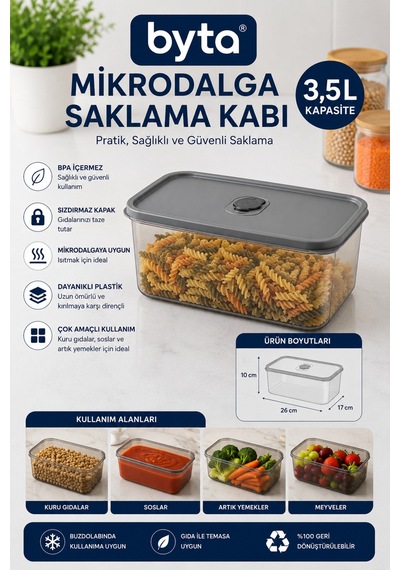 3,5 L Mikrodalgaya Uygun Kapaklı Plastik Saklama Kabı Çok Amaçlı Gıda Saklama Kutusu Şeffaf