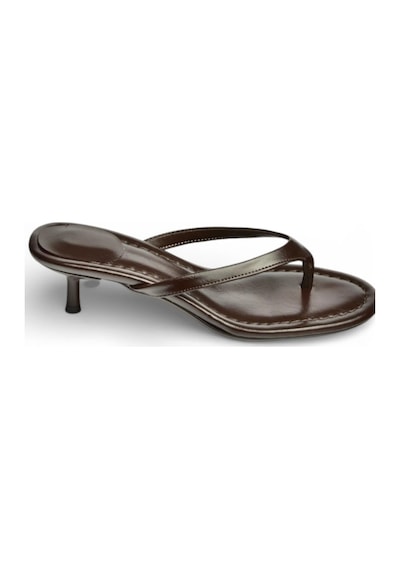 Fox Shoes Y518342809 Kahverengi Parmak Arası Kısa Topuklu Kadın Terlik Kahverengi