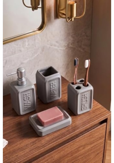 Perotti 13891 Well Stoneware 4 Parça Banyo Seti Gri Çok Renkli