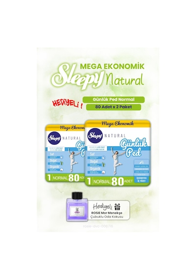 Sleepy Natural Günlük Ped Normal 80'li X2 Ve Rosıe Oda Kokusu