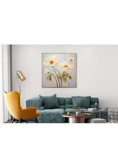 Yağlı Boya Dokulu Tablo Spatula Modern Çiçekler Altın Çerçeveli U02010-178865