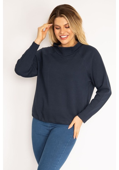 Şans Kadın Lacivert Reglan Kol Etek Ucu Kuşgözü Bağcıklı Sweatshirt 65n35182-lacivert Lacivert