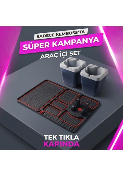 Kemboss Araç İçi Organizer Ve 2 Adet Çakmaklıklı Küllük Seti Kaymaz Telefon Tutuculu 1 Set