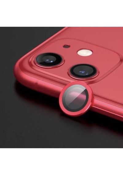 Apple Uyumlu iPhone 12 Mini Kamera Koruyucu Lens Mercek Metal Çerçeveli 2li Set Kırmızı Red