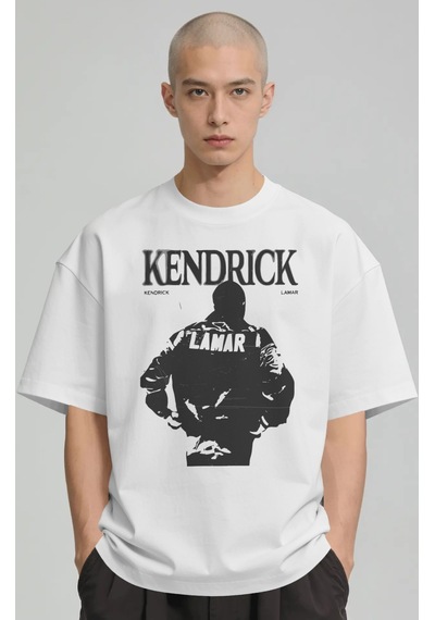 Kendrick Lamar Rapper Şarkıcı Baskılı Unisex Oversize Premium Tiş Beyaz