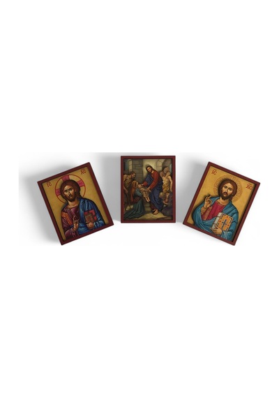 İkona 3'lü Magnet Kabartma İsa Mesih Ve Kabartma Çerçeveli No 1 Karışık Renkli