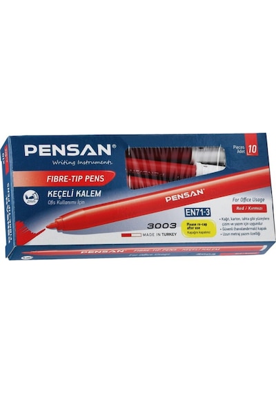 Pensan 3003 10Lu Ofis Tipi Kırmızı Keçeli Kalem