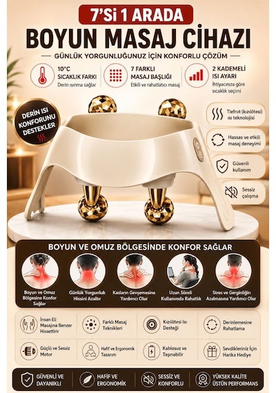 Wr-8 Pro Isıtmalı Şarjlı Masaj Aleti Kablosuz Boyun Omuz Sırt Bacak Derin Doku Masaj Cihazı Altın