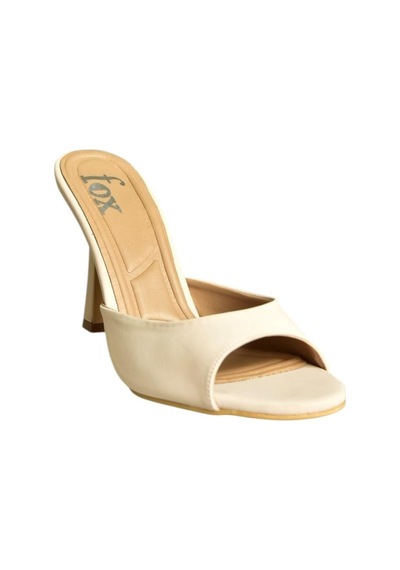 Fox Shoes U997062804 Bej Kumaş İnce Topuklu Kadın Terlik Bej