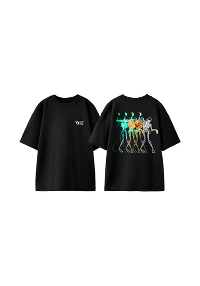 Thewert Dans Eden İskelet Tasarım Sırt Baskılı Pamuk Siyah Oversize T-shirt