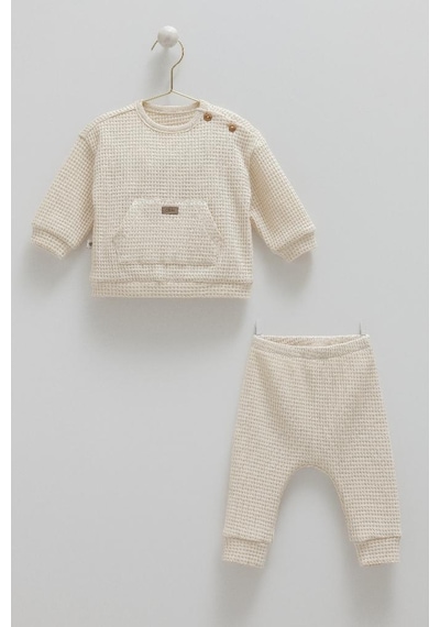 Caramell %100 Pamuk Soft Teddy Erkek Bebek 2'li Takım Crml.tku1862 Ekru
