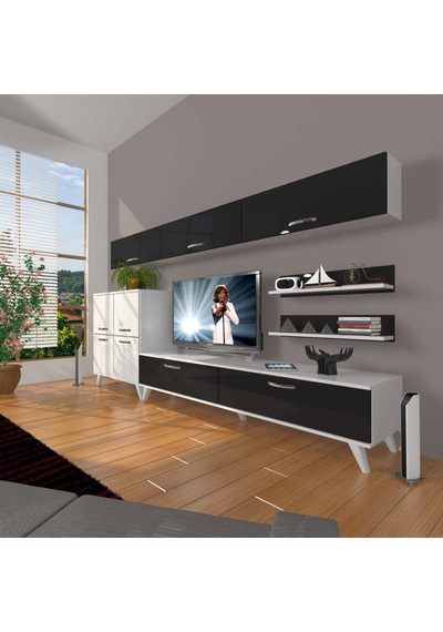 Decoraktiv Eko 8 Slm Std Retro Tv Ünitesi Tv Sehpası Beyaz - Siyah