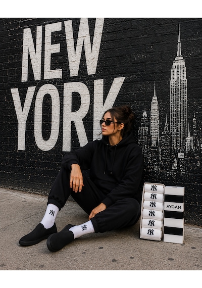 6 Çift Beyaz New York Kolej Spor Tenis Çorap 6 Adet