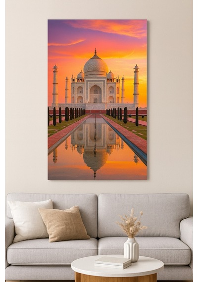 Taj Mahal Gün Batımı Cam Tablo Aşkın Ve Zarafetin Sembolü, Modern Dekoratif Sanat