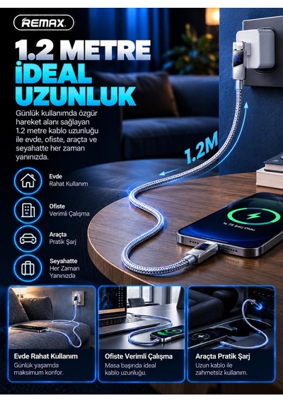 Remax Cb02-cl 30w Dijital Ekranlı Hızlı Şarj Ve Data Kablosu Type-c To Lightning 1.2 Metre Gri