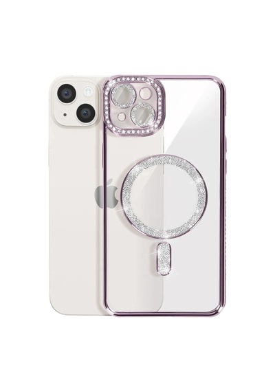 Apple iPhone Uyumlu,  15 Kılıf Joke Simli Magneticsafe Kılıf - Derin Mor
