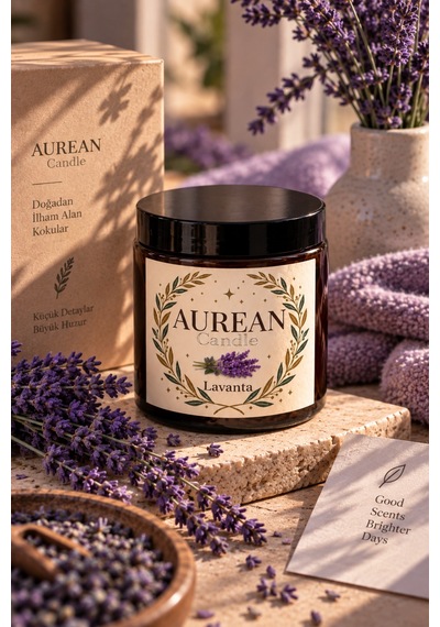 Lavanta Kokulu Mum 100 Cc Amber Cam Kavanoz Aromatik Dekoratif Mum Beyaz