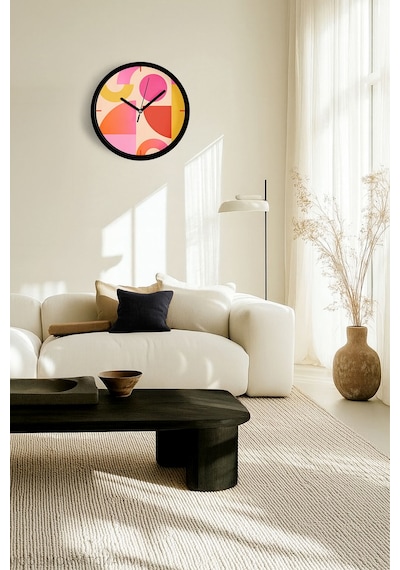 Soyut - Geometrik Temalı Modern Duvar Saati - 30cm - Önü Camlı Siyah Kasa - Sessiz Mekanizma-jh0077 Siyah