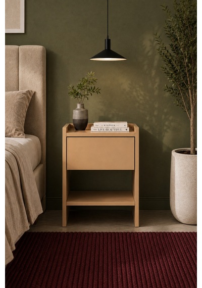 Home Keto Tek Çekmeceli Komodin 38x52x40 Cm Modern Tasarım Bej - 914411036 Bej