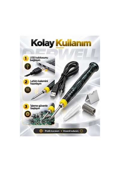 Yeni 2026 Usb Lehim Kalemi Seti 5 Parça Taşınabilir Kompakt Mini Havya Tamir Seti Hobi Elektrikli Lehimleme Makinesi Usb Güç Kablosu Metal Stand Koruyucu Kapak Yedek Yay Havya Ucu