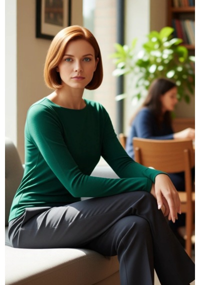 Frm Kadın Moda Şık Üst Giyim Crop Kayık Yaka Slim Kalıp Örme Pamuklu Zümrüt Yeşili
