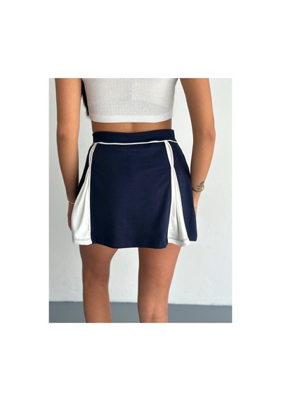 Gugus Kadın Beyaz Garnili/biyeli İçten Taytlı Mini Etek Lacivert